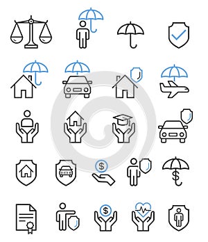 Insurance set line icons. Vector illustration