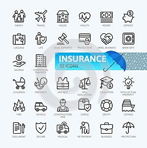 Insurance - thin line web icon set.