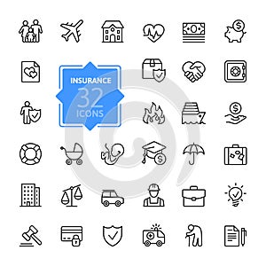 Insurance web icon set - outline icon set photo