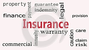 Insurance word cloud concept on white background. Footage.