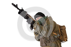 Insurgent with kalashnikov rifle with under-barrel grenade launcher