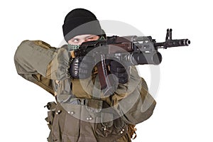 Insurgent with kalashnikov rifle with under-barrel grenade launcher