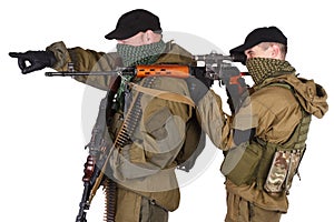 Insurgent sniper pair with SVD rifle and RPD machine gun photo