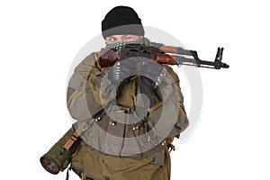 Insurgent wearing shemagh with kalashnikov rifle