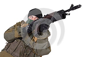 Insurgent wearing shemagh with kalashnikov rifle