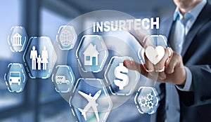 Insurtech. Health family life property insurance concept.
