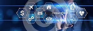 Insurtech Insurance technology online business finance concept on screen
