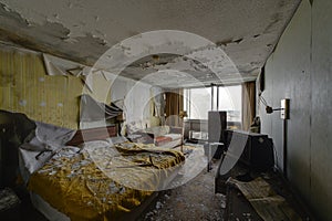 Intact Lodging Room with Bed & Furniture - Abandoned Hotel