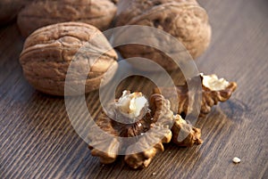 Intact Walnut shells and the kernal or meat