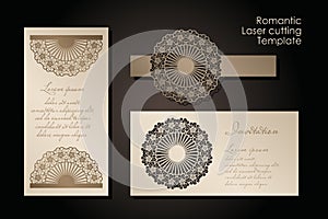 Intage envelope and invitation for laser cutting. Openwork cover and card design for wedding, Valentine`s Day, romantic