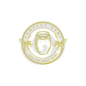 Intage Retro Honey Bee Farm Product Label Logo Design Vector