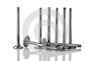 Intake engine valves on white background