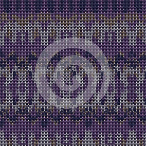 Intarsia Knitted Marl Variegated Background. Winter Nordic Style Seamless Pattern. Indigo Purple Heather Blended Texture. For