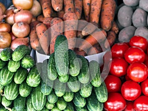 Integers different fresh vegetables on the counter close-up