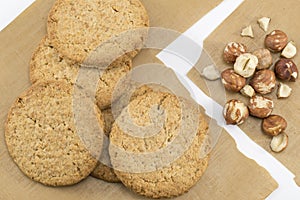 Integral biscuits and natural fresh hazelnuts