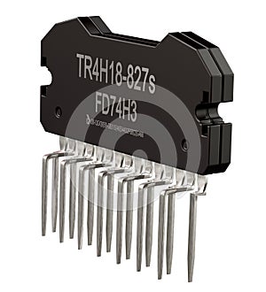 Integrated circuit of digital computer parts. Logic electronic micro chip.