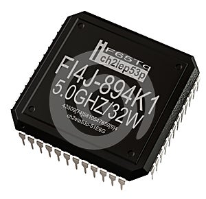 Integrated circuit of digital microprocessor in computer parts. Isolated.
