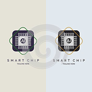 Integrated Circuit microchip CPU ai smart chip logo design template for brand or company and other