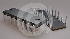 Integrated circuits chips or IC 3D rendering illustration.