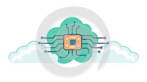 Integrated Cloud Microchip Icon, Advanced Data Processing, vector design Generative AI