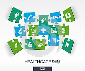 Integrated flat icons. 3d infographic concept with medical, health, healthcare, cross pieces in perspective.