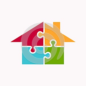 Integrated Housing Solution Logo - Colorful Puzzle Pieces Forming a House, Symbolizing Community, Unity, and Diversity