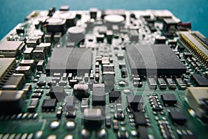Integrated semiconductor microchip or microprocessor. High tech industry