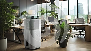 The Integration of Air Purifiers in Contemporary Work Environments. Generative AI photo