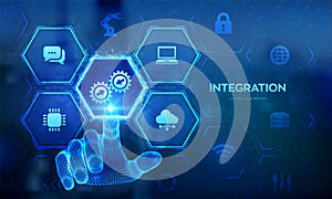 Integration data system. System Integration technology concept. Industrial and smart technology. Business and automation solutions