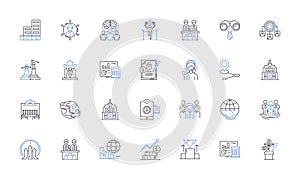 Integration line icons collection. Fusion, Blend, Incorporation, Merging, Unification, Harmonization, Coordination