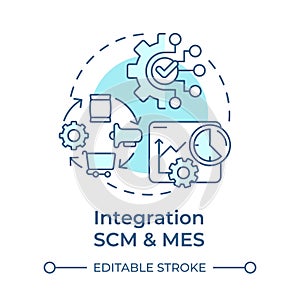 Integration SCM and MES soft blue concept icon