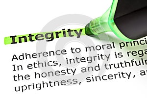 Integrity Dictionary Definition Green Text Marker photo