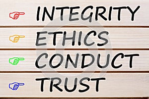 Integrity Ethics Conduct and Trust Concept photo
