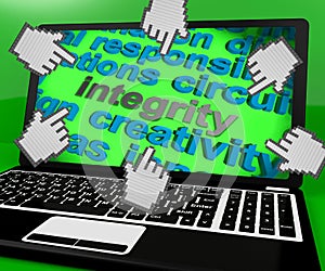 Integrity Laptop Screen Shows Morality Virtue And Decency