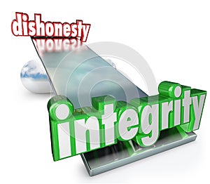 Integrity Vs Dishonesty Words Scale Balance Opposites photo