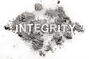 Integrity word made in ash, dust, filth as bad and corrupted virtue photo