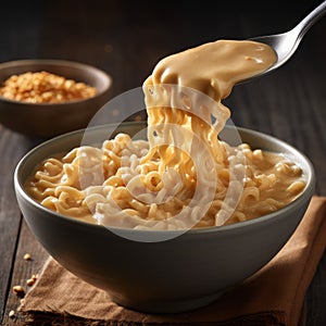 Intel Core Style Spoon Pouring Sauce Onto Noodles - Uhd Image photo