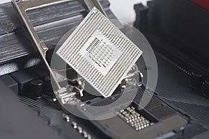 Intel LGA 1151 cpu socket on motherboard Computer PC with cpu processor