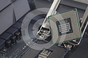 Intel LGA 1151 cpu socket on motherboard Computer PC with cpu processor