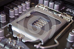 CPU slot,Intel LGA 1151 cpu socket on motherboard Computer PC with cpu processor