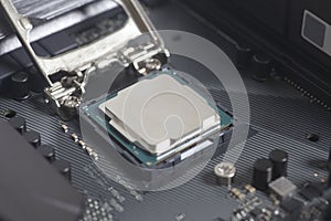Intel LGA 1151 cpu socket on motherboard Computer PC with cpu processor