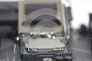 Intel LGA 1151 cpu socket on motherboard Computer PC with Processor