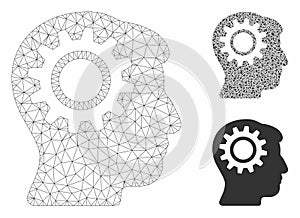 Intellect Gear Vector Mesh Network Model and Triangle Mosaic Icon