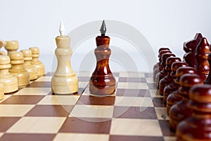 Intellective game. All figures on the chessboard, close-up two kings.