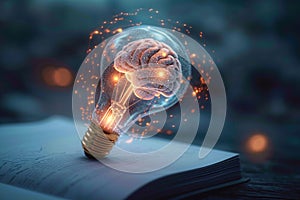 Intellectual brilliance Light bulb with a brain, the essence of innovation