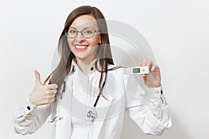 Intellectual doctor woman. Female doctor in medical gown stethoscope. Healthcare personnel medicine concept