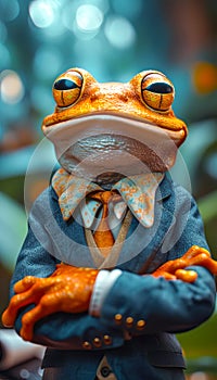 Intellectual frog in suit presenting a scholarly vibe