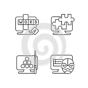 Intellectual game types linear icons set