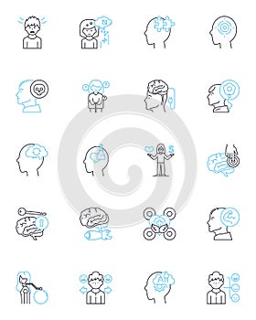 Intellectual Power linear icons set. Intelligence, Wisdom, Knowledge, Reasoning, Logic, Ingenuity, Brilliance line