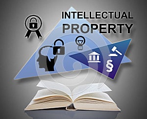 Intellectual property concept above a book